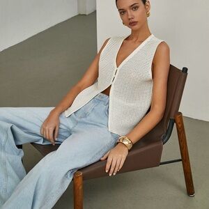 Cream Sleeveless Knit Vest - V-Neck Button Front-New with tags